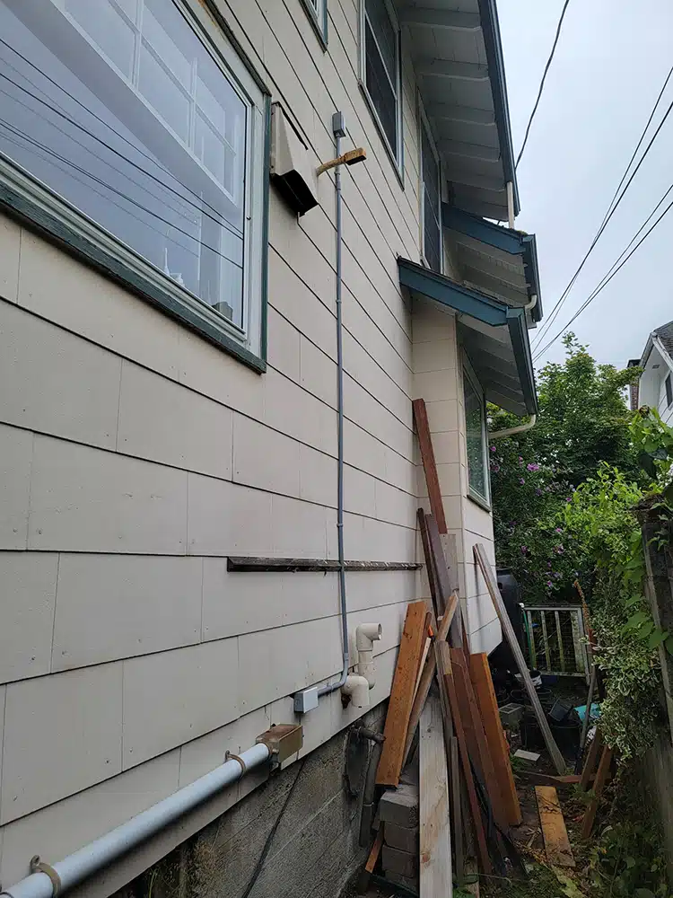 Side of residential home in Lakewood, WA.